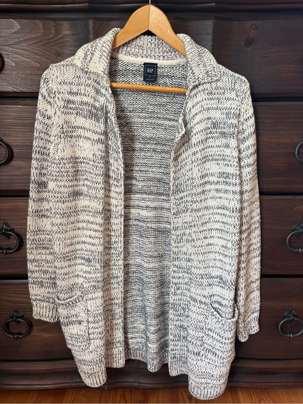 Gap Womenβs Marled Open Front Cardigan Sweater, Gray, Knit, Size Medium, Heavy